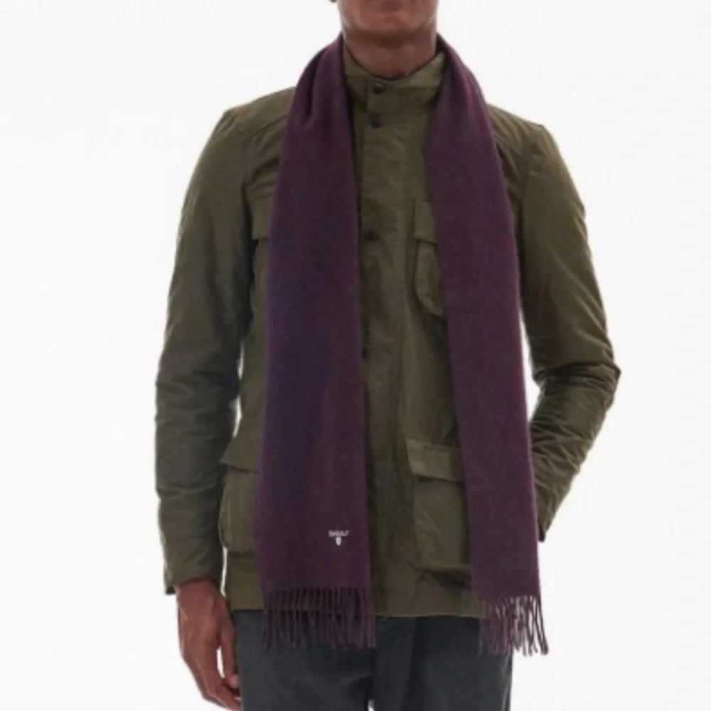 NWT Barbour Plain Lambswool Scarf in Damson Purple, unisex